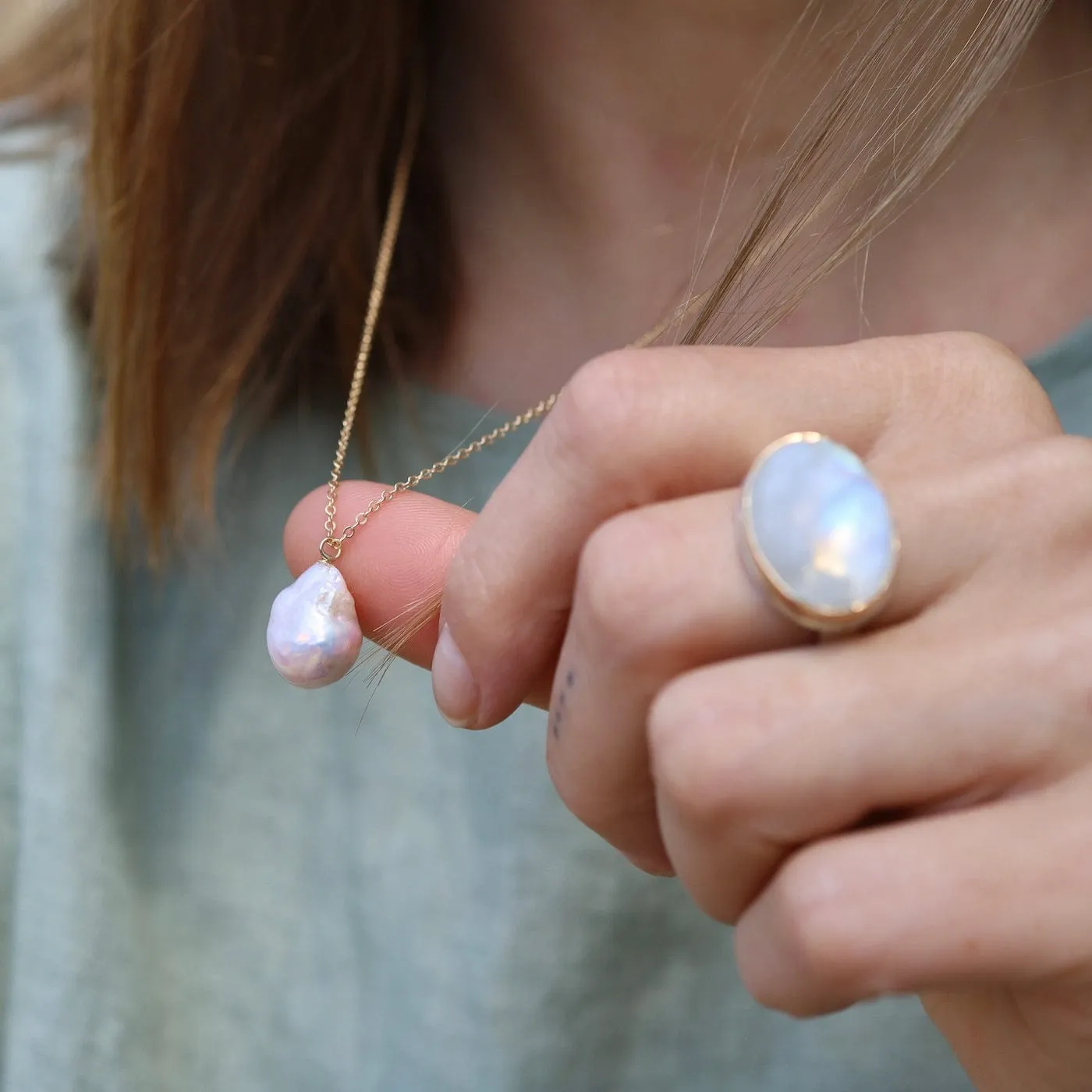 14k Baroque Pearl Drop Necklace