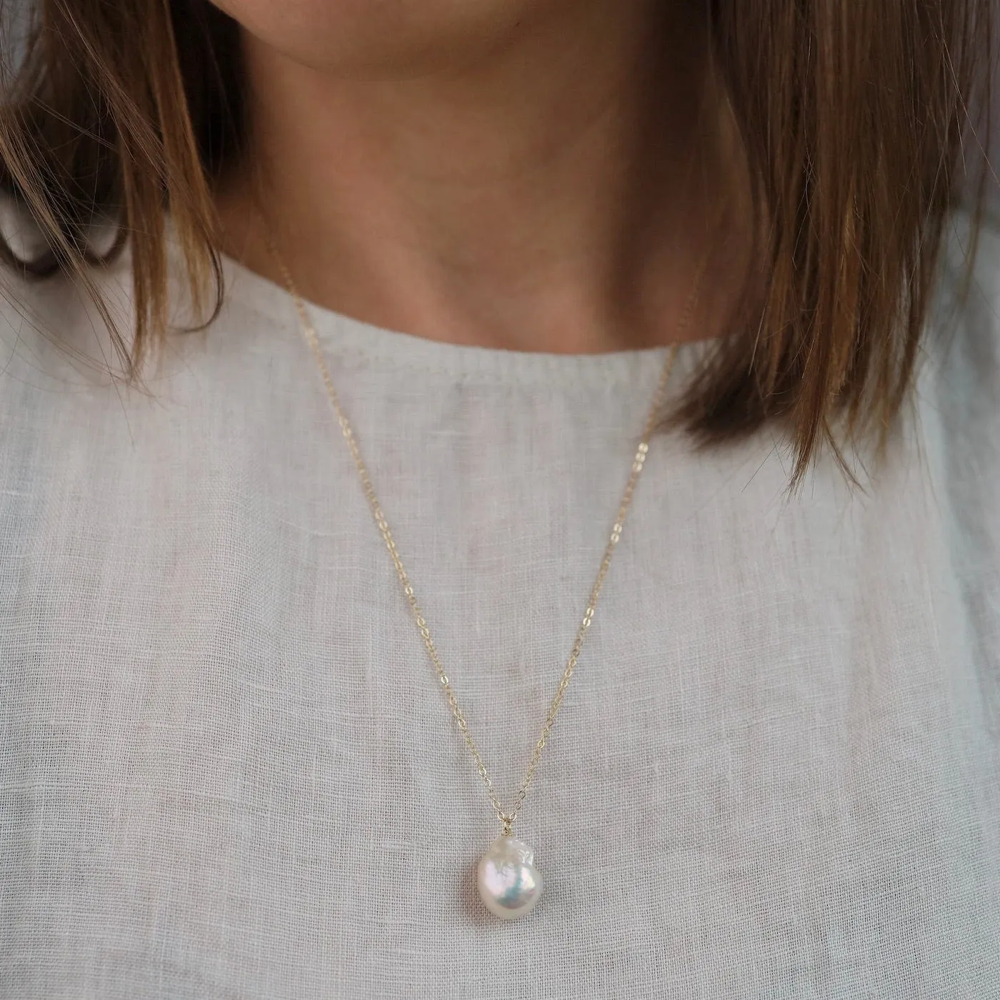 14k Baroque Pearl Drop Necklace