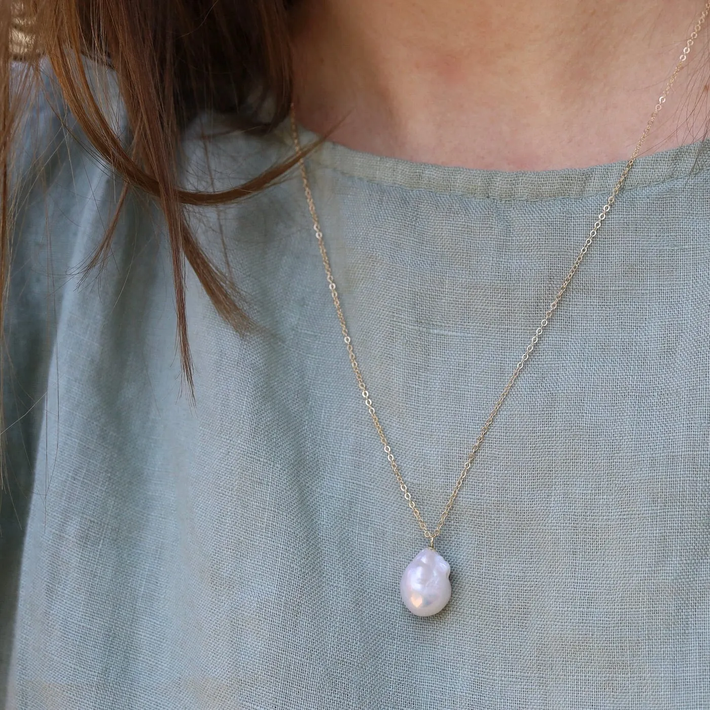 14k Baroque Pearl Drop Necklace