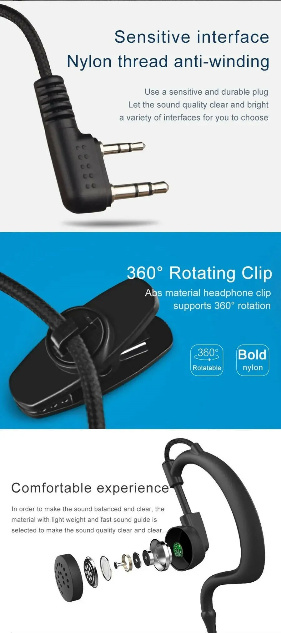 2 Pieces Earphone For Walkie Talkie K5 UV5R 888S KSUT With PTT Radio M K 2 Jack Plug Earpieces For Motorola Radio Accesories