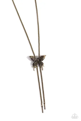 Adjustable Acclaim - Brass - Butterfly Paparazzi Bolo Necklace