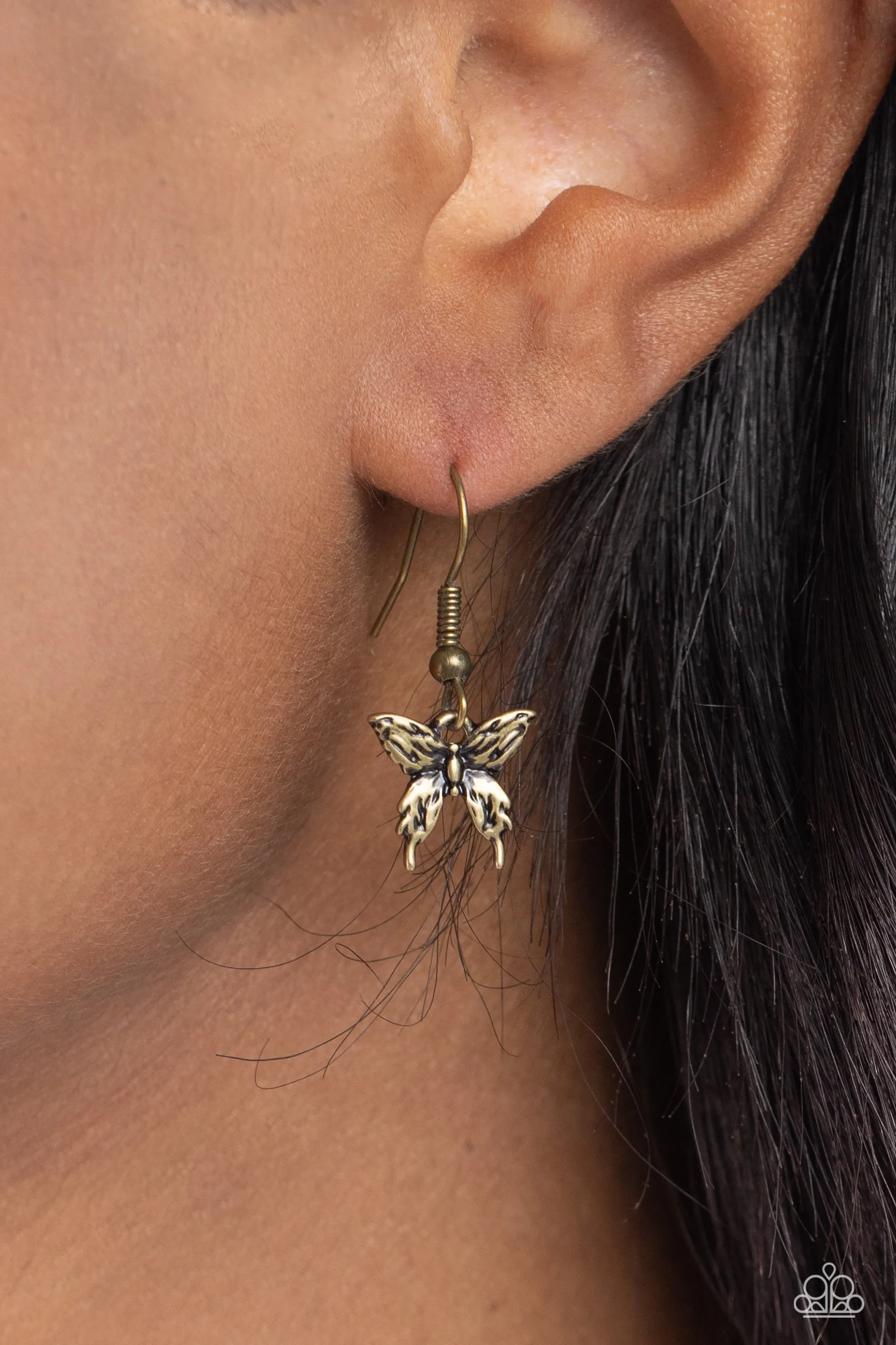 Adjustable Acclaim - Brass - Butterfly Paparazzi Bolo Necklace