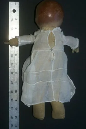 Antique French 1940 Baby Doll Hand Painted Face original Baptism Outfit Lace hat & CREATED DURING THE SECOND WORLD WAR