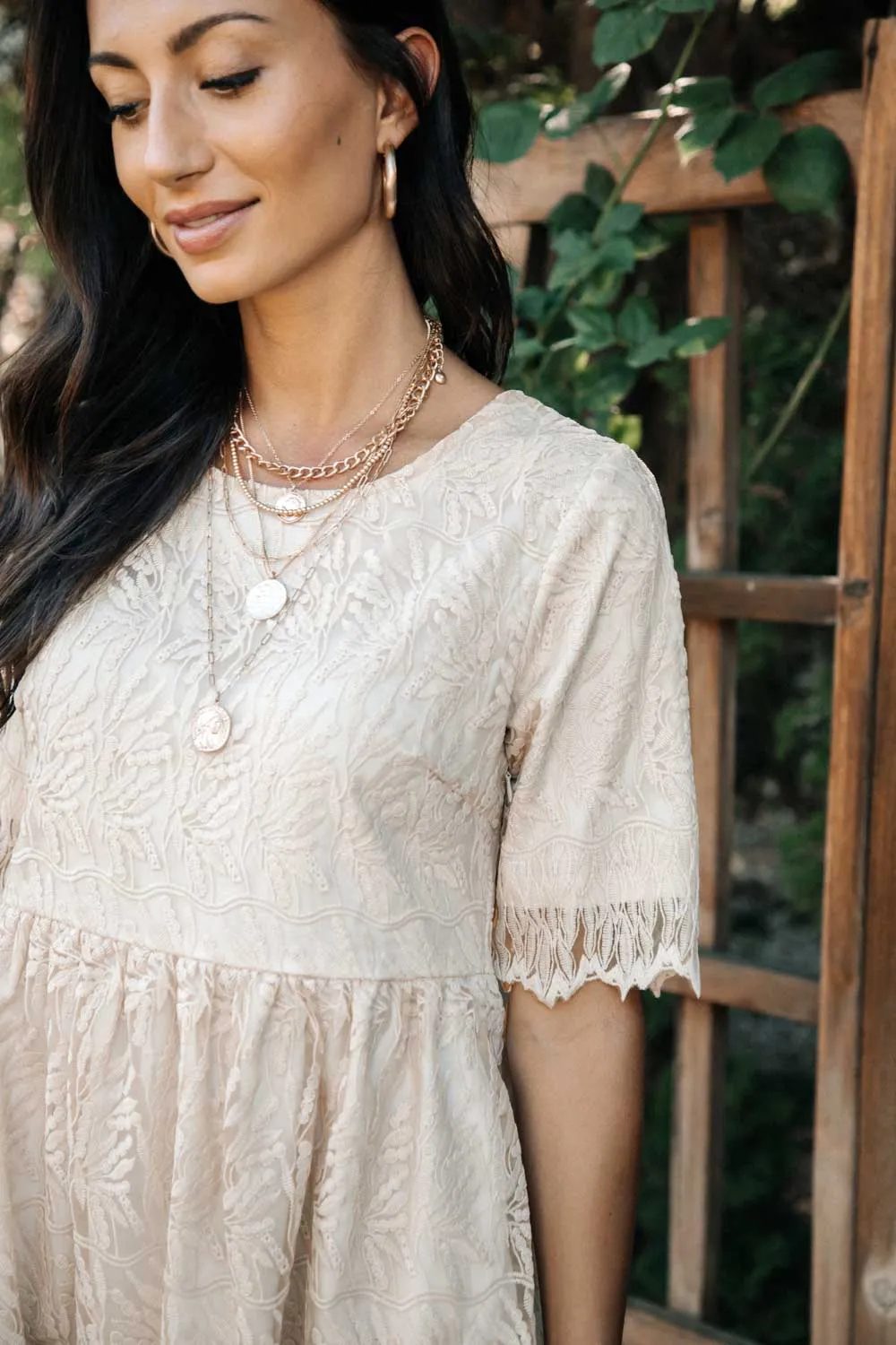 Babydoll Short Sleeve Lace Midi Dress