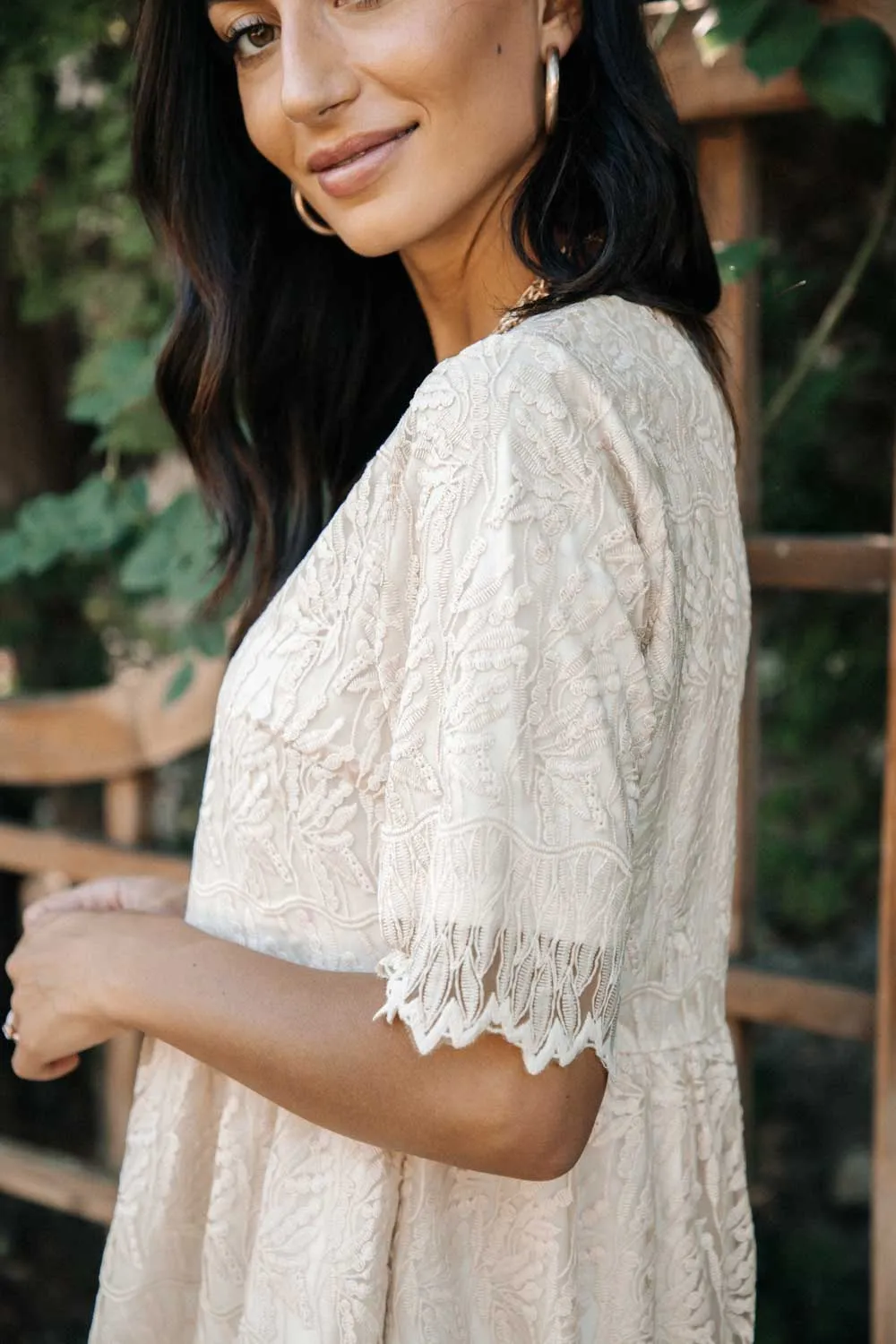 Babydoll Short Sleeve Lace Midi Dress