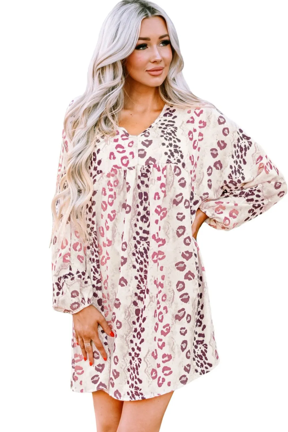 Balloon Sleeve Leopard Print Babydoll Dress