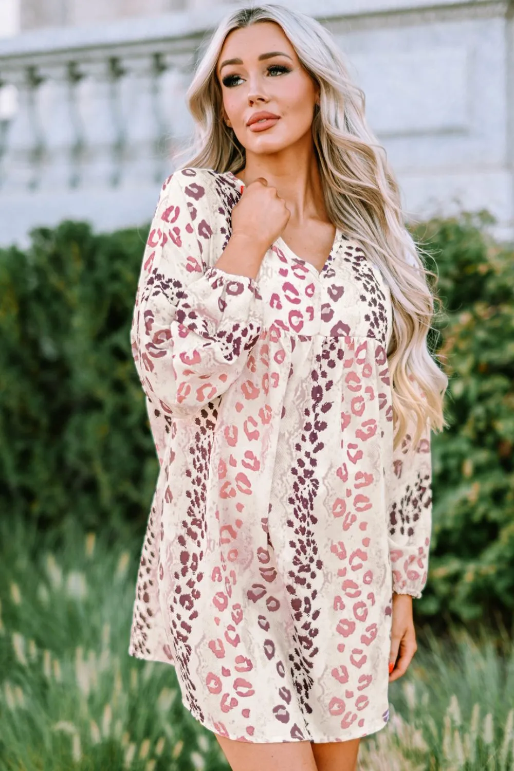 Balloon Sleeve Leopard Print Babydoll Dress