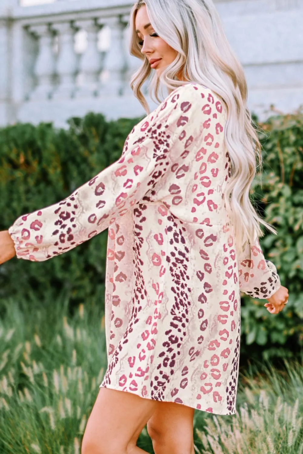 Balloon Sleeve Leopard Print Babydoll Dress