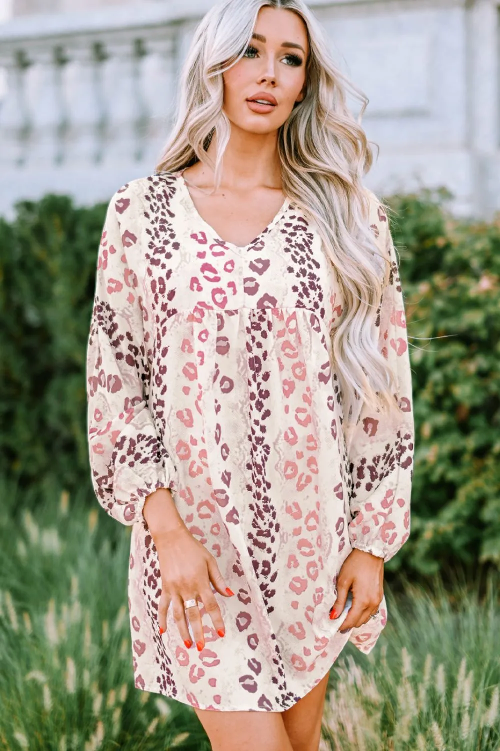 Balloon Sleeve Leopard Print Babydoll Dress