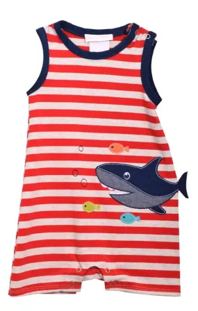 Bonnie Jean Red and White Striped Shortall Shorts Set with Shark Applique