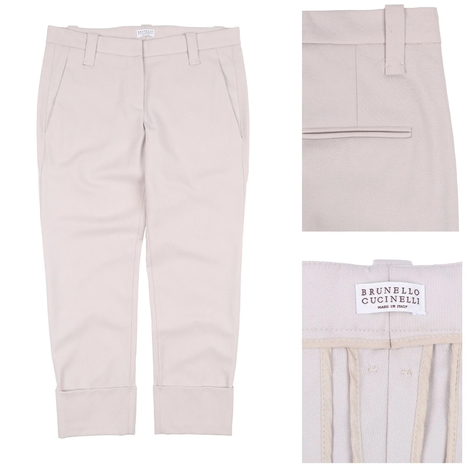 BRUNELLO CUCINELLI Pants Ivory Beige Cotton Chino Women's Trousers Size 40 IT