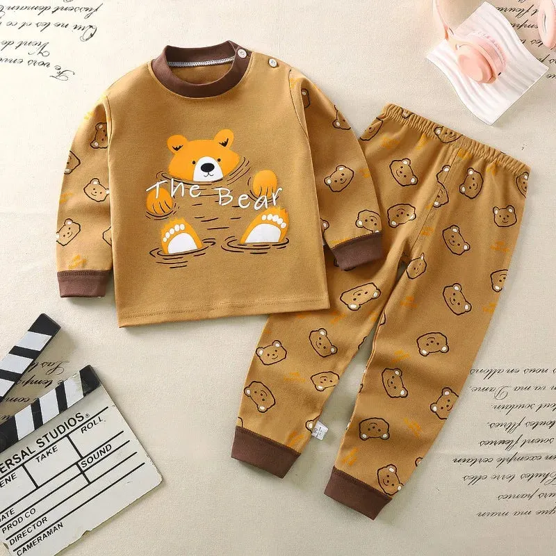 Cartoon Pajamas Suits Children's Baby Boys Girls Spring Autumn Sleepwear Home Clothes Cotton Autumn Long Trousers Kids Pijamas
