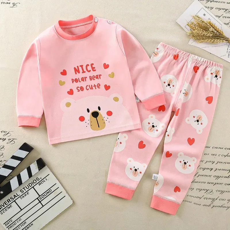 Cartoon Pajamas Suits Children's Baby Boys Girls Spring Autumn Sleepwear Home Clothes Cotton Autumn Long Trousers Kids Pijamas