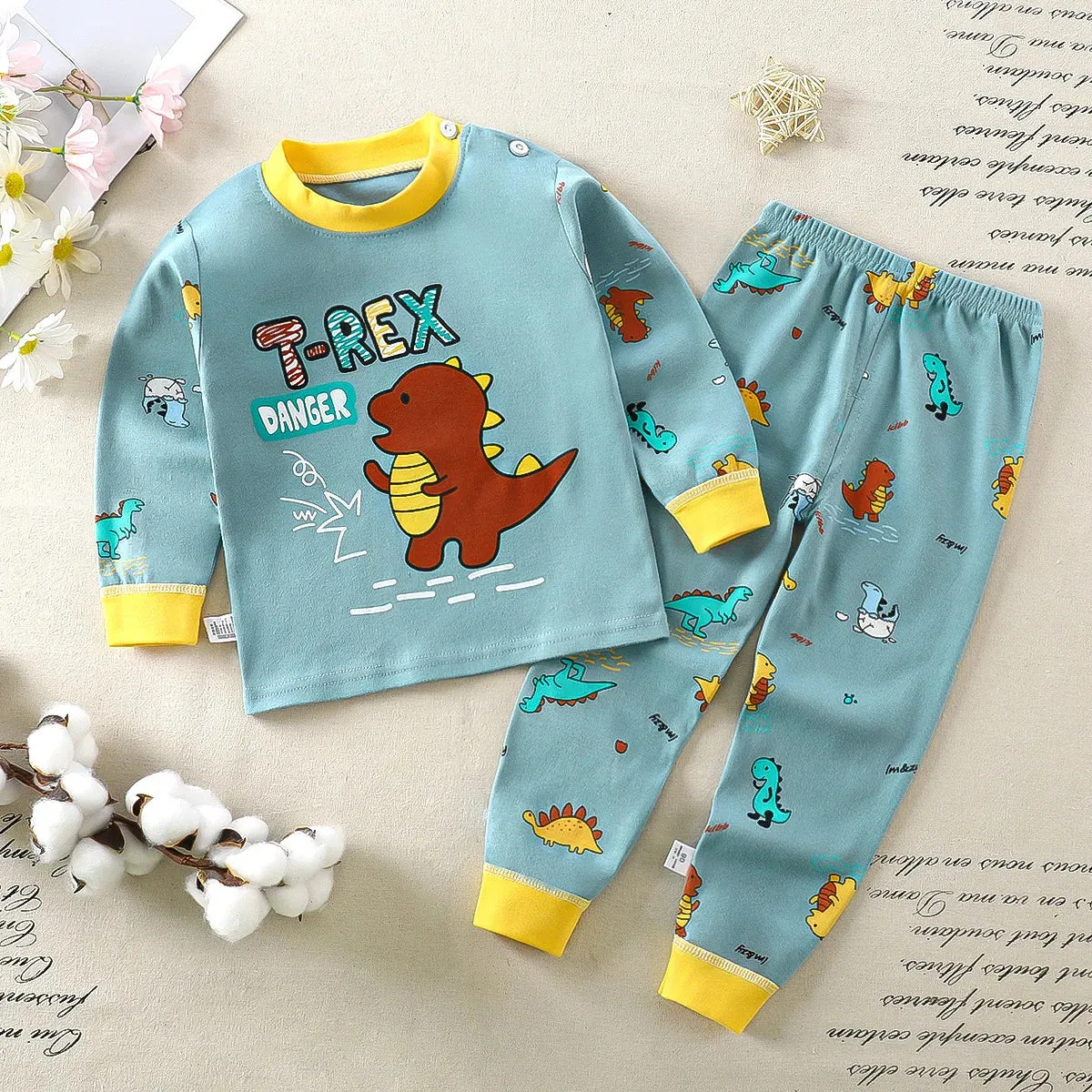 Cartoon Pajamas Suits Children's Baby Boys Girls Spring Autumn Sleepwear Home Clothes Cotton Autumn Long Trousers Kids Pijamas