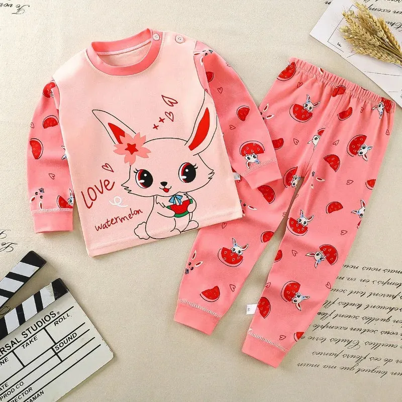 Cartoon Pajamas Suits Children's Baby Boys Girls Spring Autumn Sleepwear Home Clothes Cotton Autumn Long Trousers Kids Pijamas