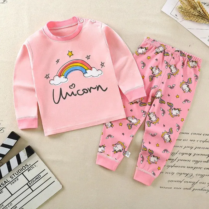 Cartoon Pajamas Suits Children's Baby Boys Girls Spring Autumn Sleepwear Home Clothes Cotton Autumn Long Trousers Kids Pijamas