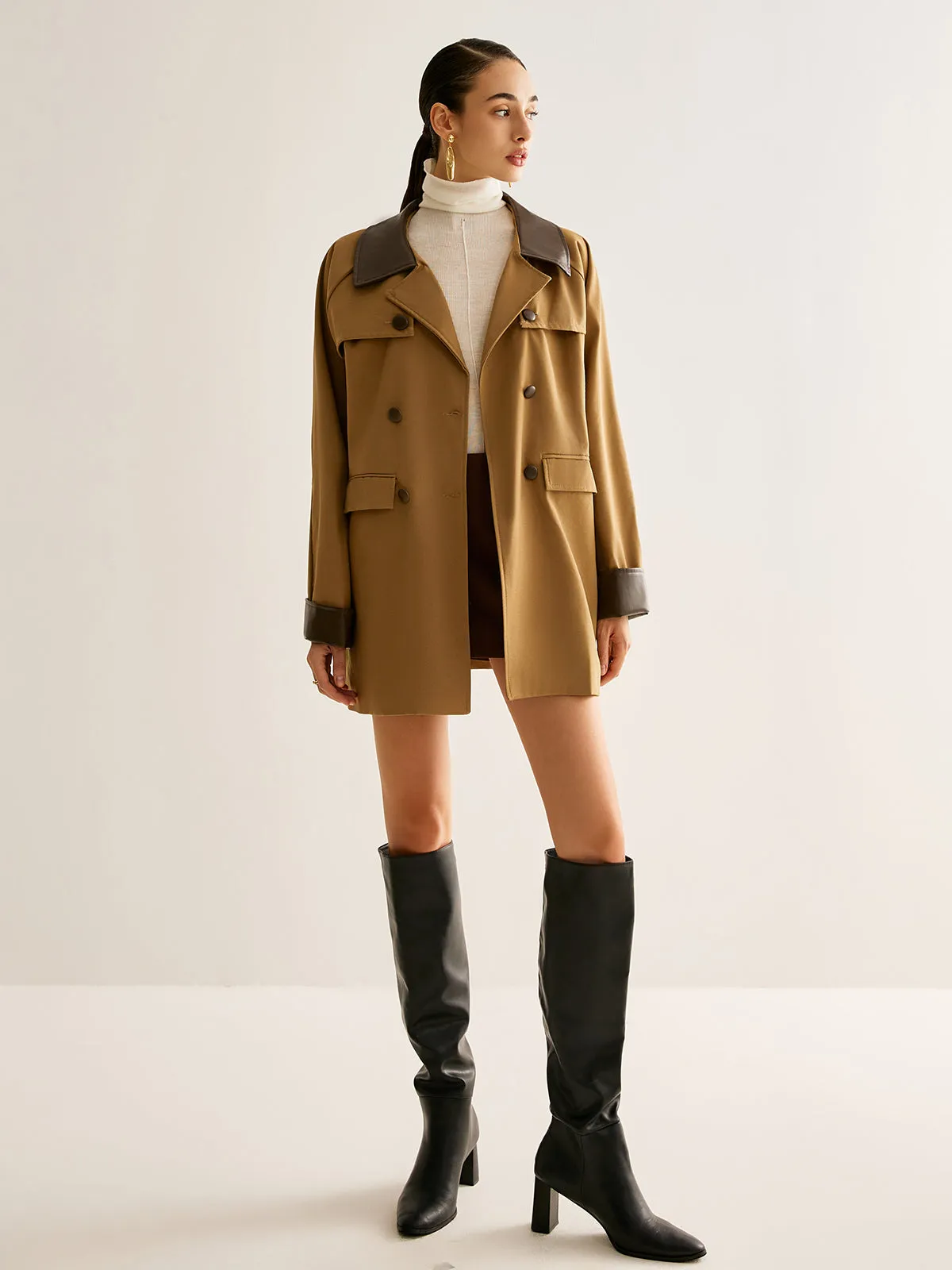 Chicmy-Winter Outfits Christmas Thanksgiving Gift New Year's Eve Outfits Streetwear Fashion Contrast Binding Button Trench Coat