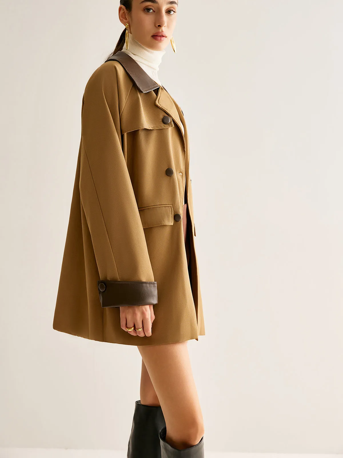 Chicmy-Winter Outfits Christmas Thanksgiving Gift New Year's Eve Outfits Streetwear Fashion Contrast Binding Button Trench Coat