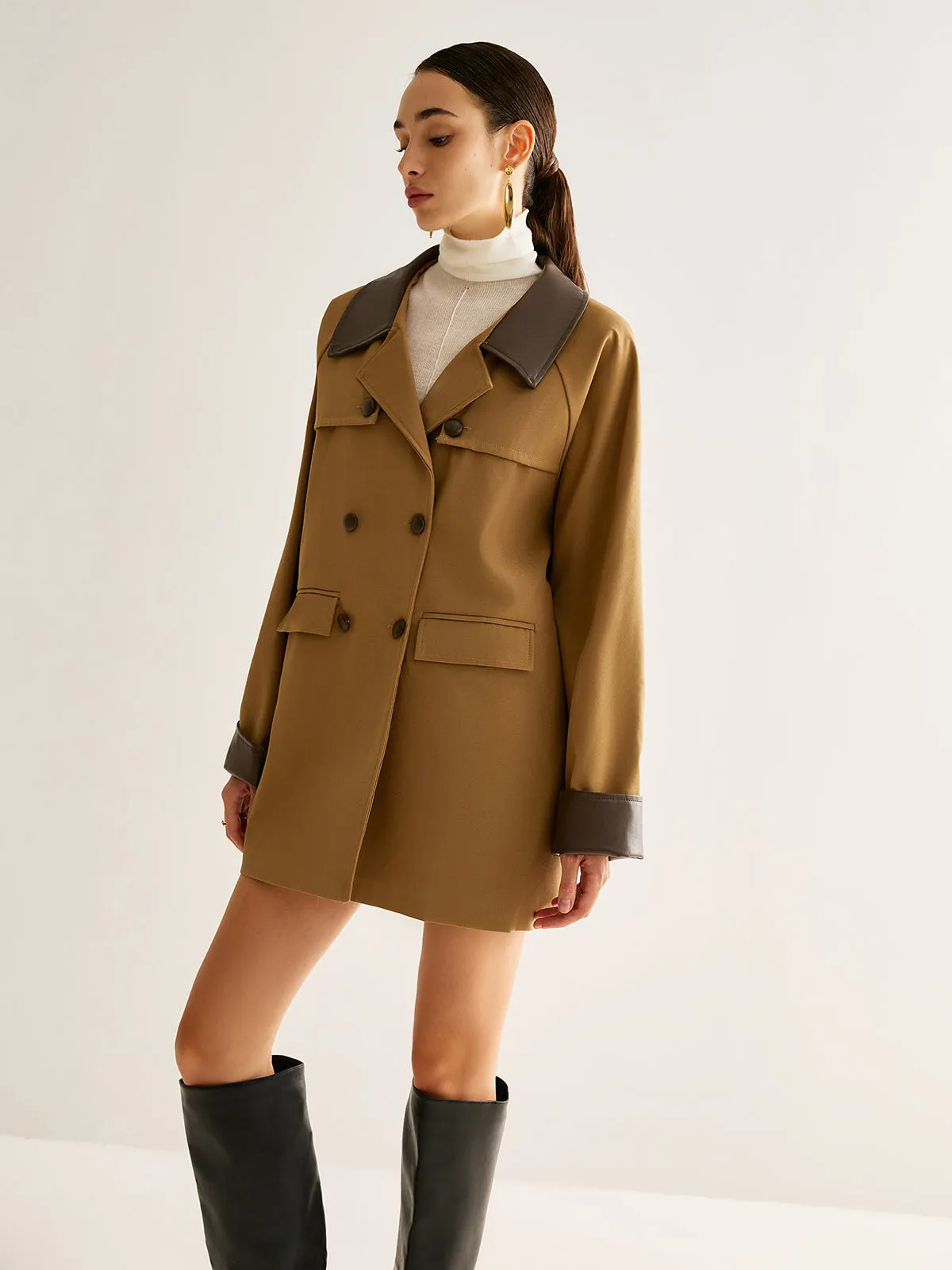 Chicmy-Winter Outfits Christmas Thanksgiving Gift New Year's Eve Outfits Streetwear Fashion Contrast Binding Button Trench Coat