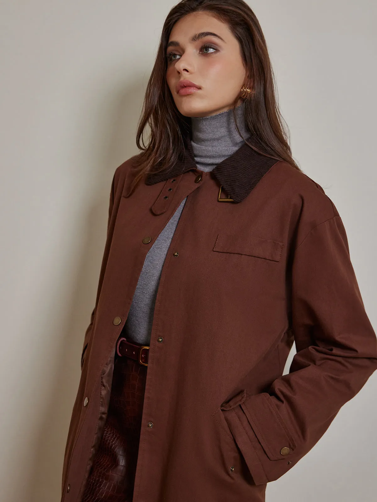 Chicmy-Winter Outfits Christmas Thanksgiving Gift New Year's Eve Outfits Streetwear Fashion Contrast Collar Pleated Trench Coat