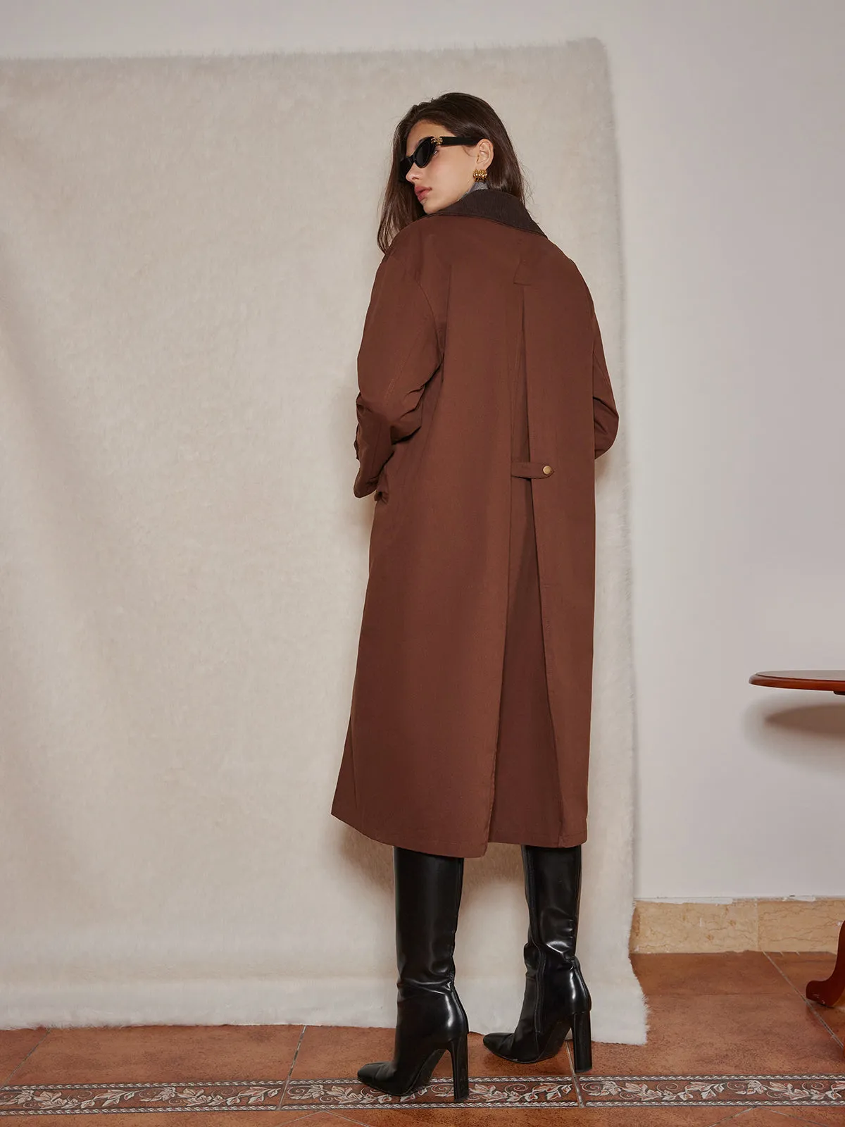 Chicmy-Winter Outfits Christmas Thanksgiving Gift New Year's Eve Outfits Streetwear Fashion Contrast Collar Pleated Trench Coat