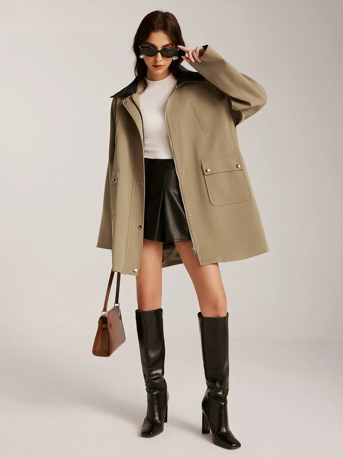 Chicmy-Winter Outfits Christmas Thanksgiving Gift New Year's Eve Outfits Streetwear Fashion Contrast-Collar Zipper Loose Trench Coat