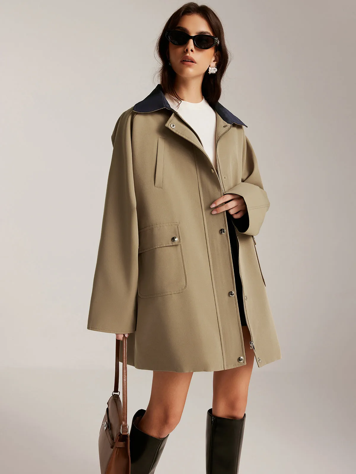 Chicmy-Winter Outfits Christmas Thanksgiving Gift New Year's Eve Outfits Streetwear Fashion Contrast-Collar Zipper Loose Trench Coat