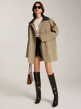 Chicmy-Winter Outfits Christmas Thanksgiving Gift New Year's Eve Outfits Streetwear Fashion Contrast-Collar Zipper Loose Trench Coat