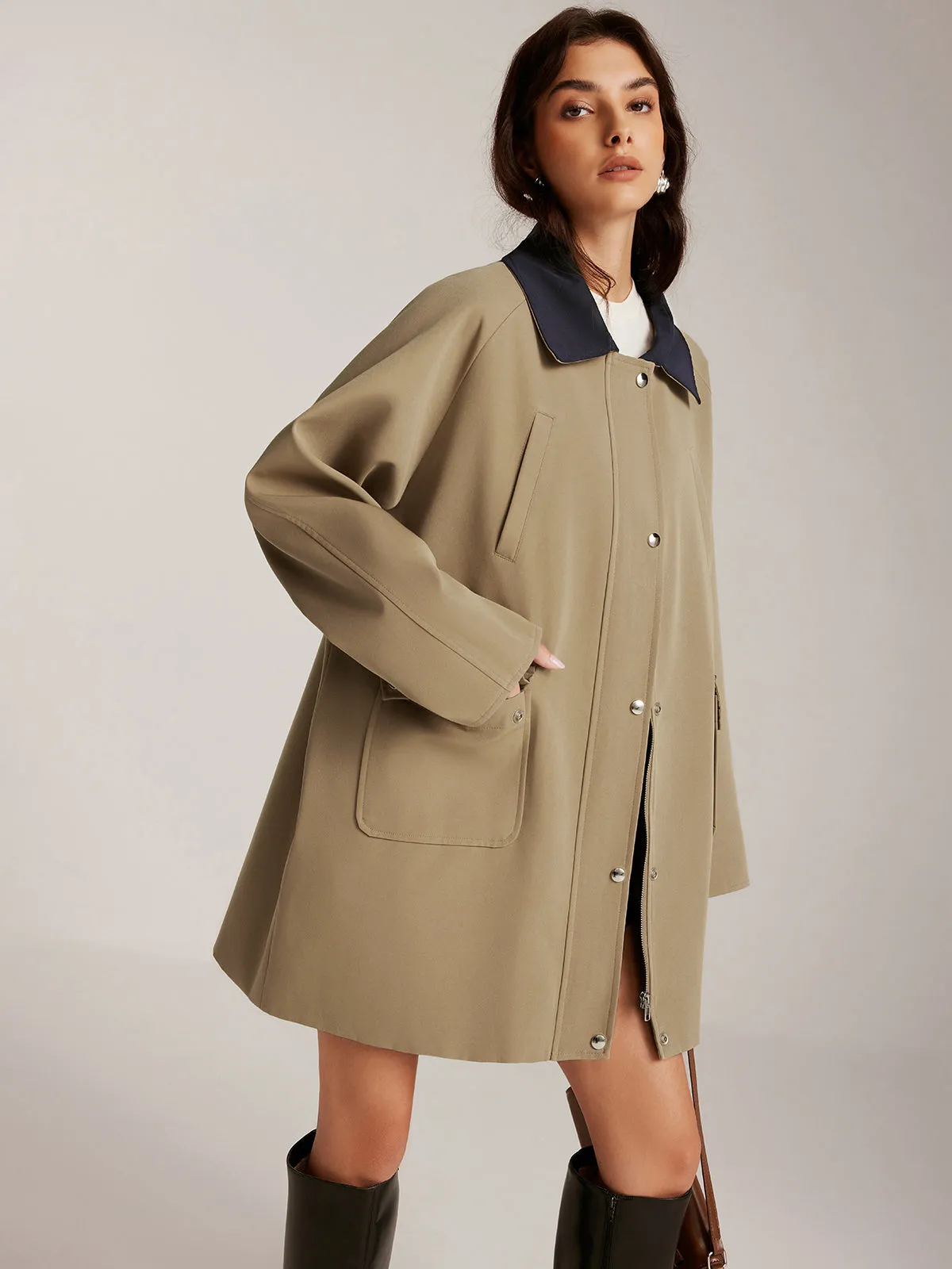 Chicmy-Winter Outfits Christmas Thanksgiving Gift New Year's Eve Outfits Streetwear Fashion Contrast-Collar Zipper Loose Trench Coat