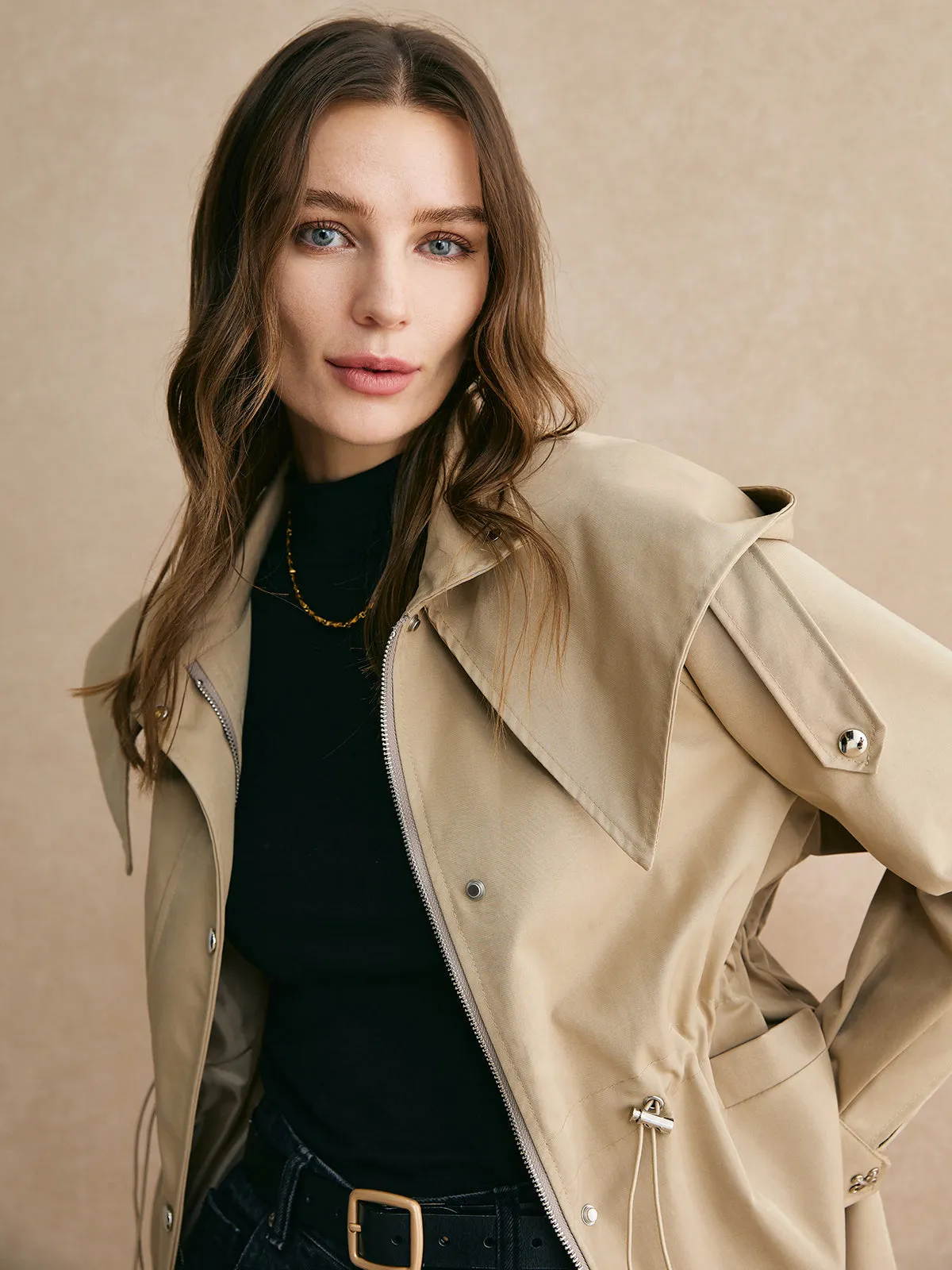 Chicmy-Winter Outfits Christmas Thanksgiving Gift New Year's Eve Outfits Streetwear Fashion Drawstring Waist Zipper Trench Coat