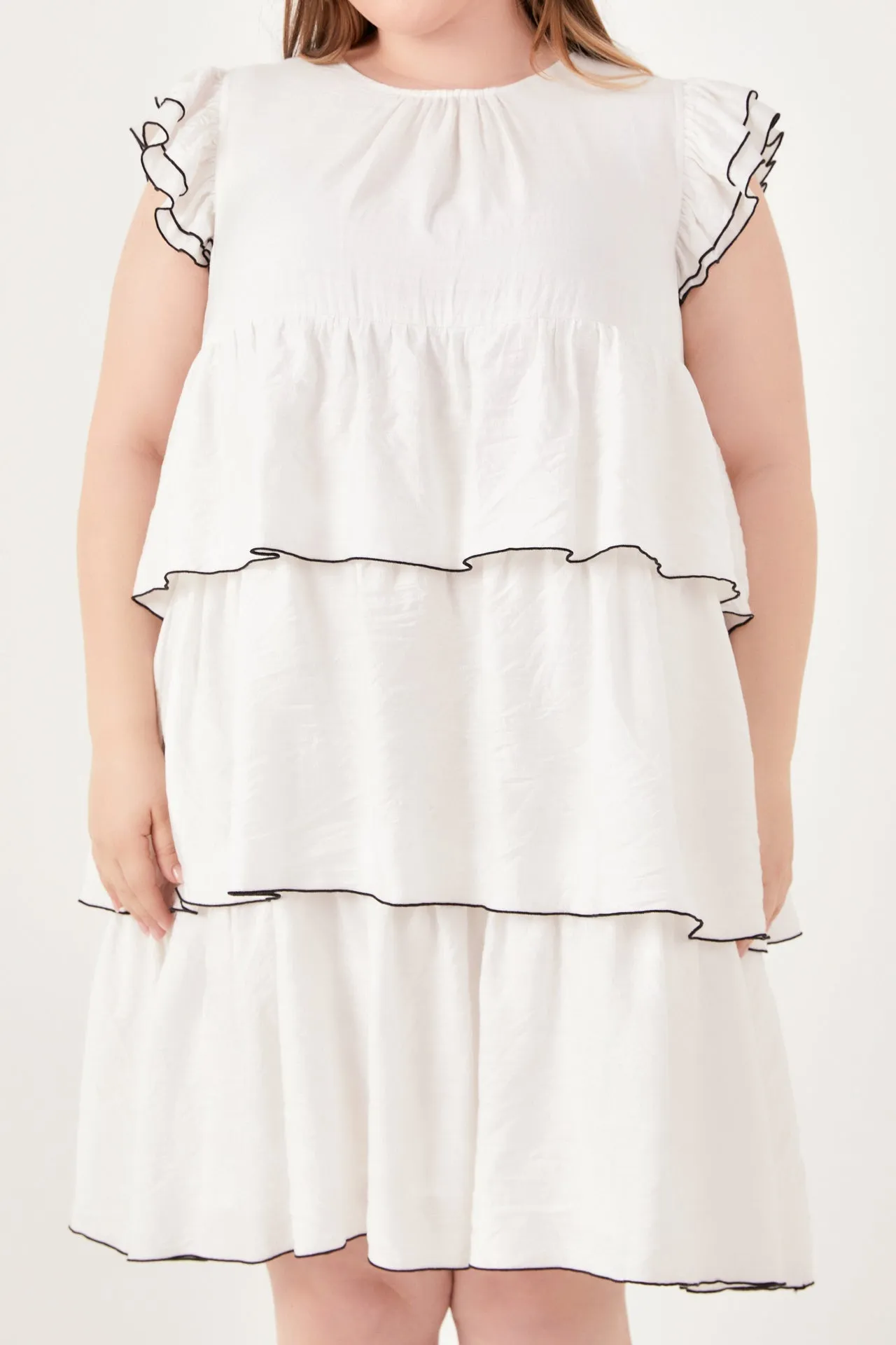 English Factory - Plus Size Contrast Detail Babydoll Dress
