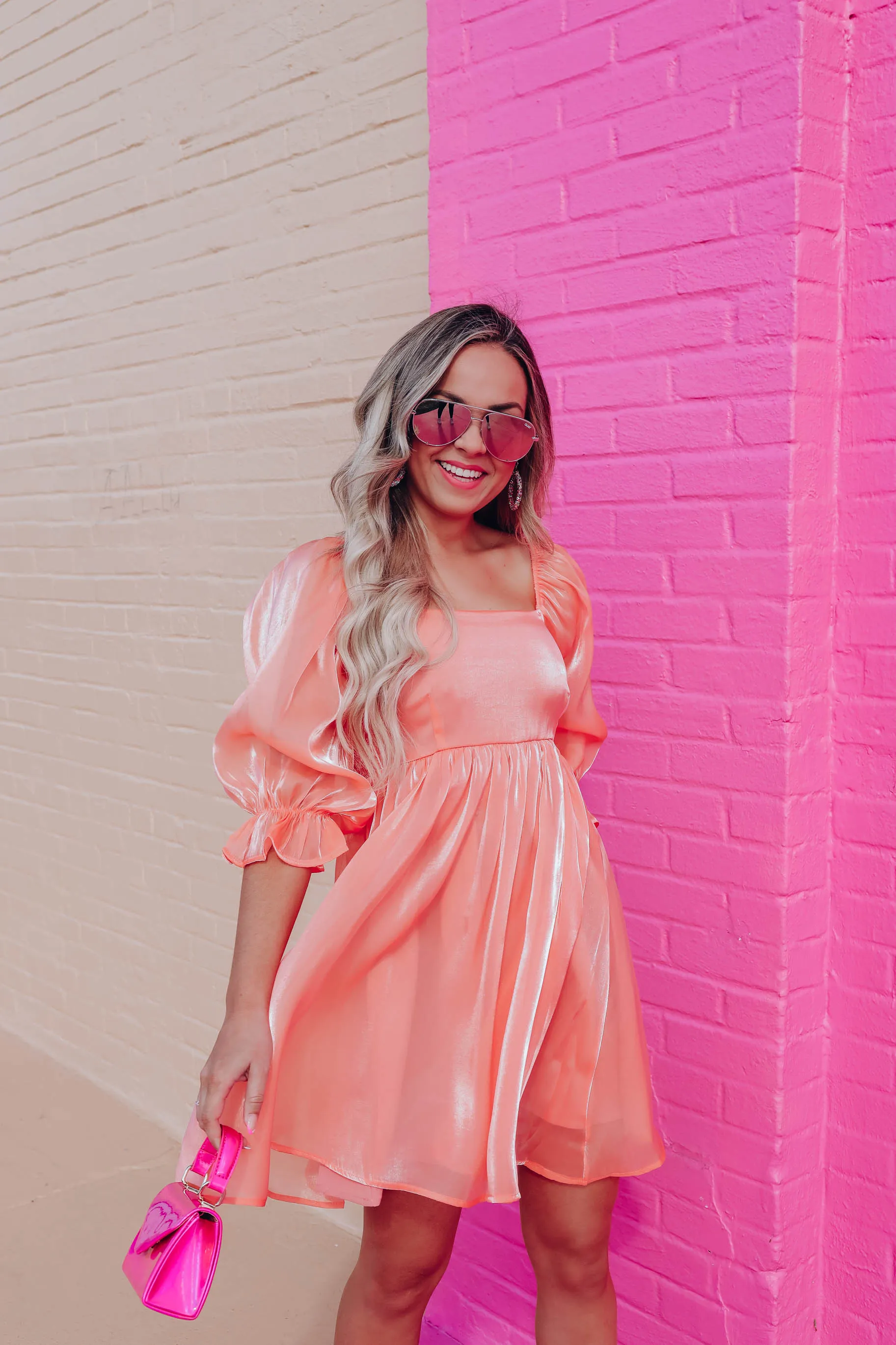 Fairytale Iridescent Babydoll Dress - Peach