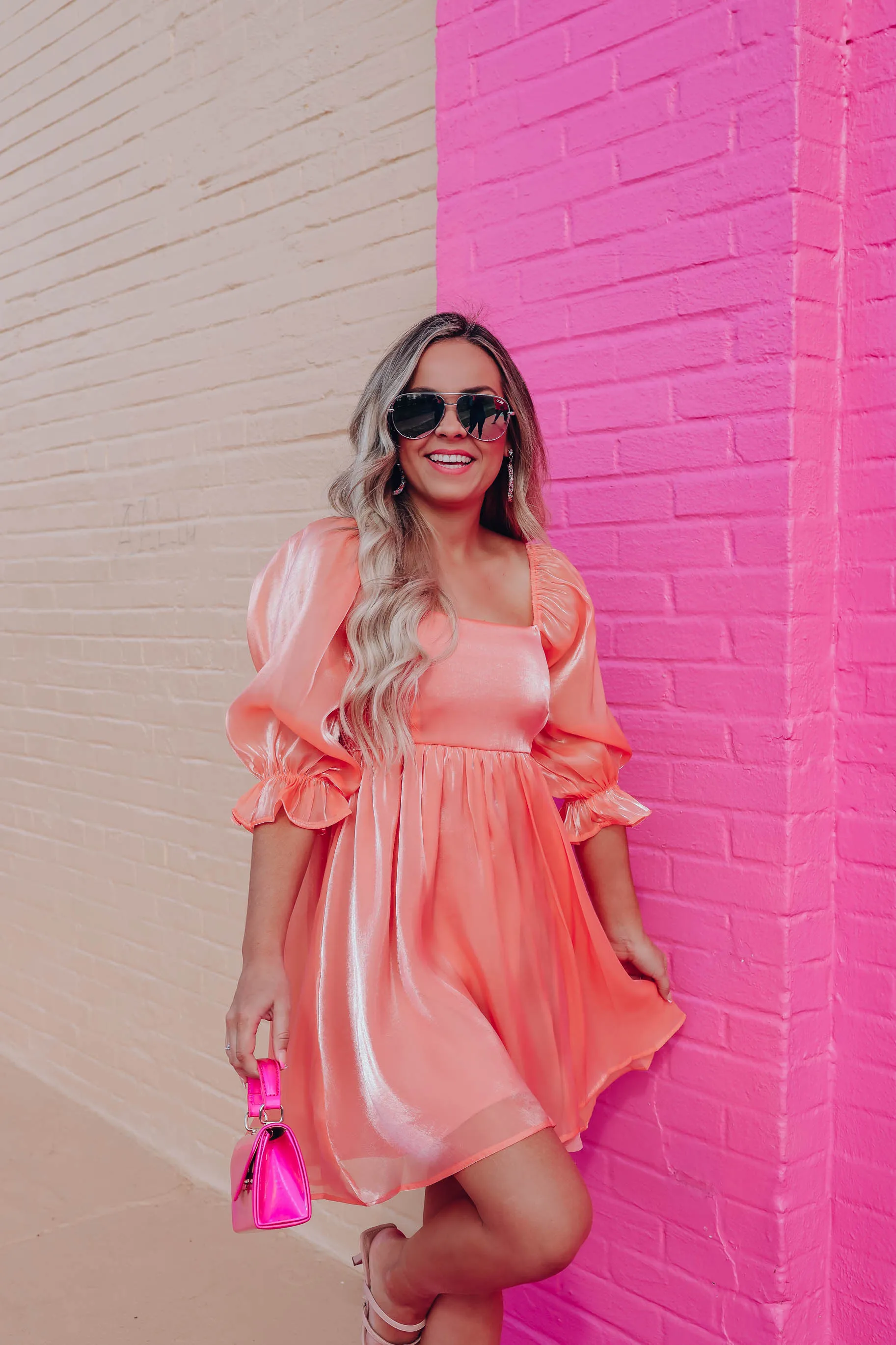 Fairytale Iridescent Babydoll Dress - Peach
