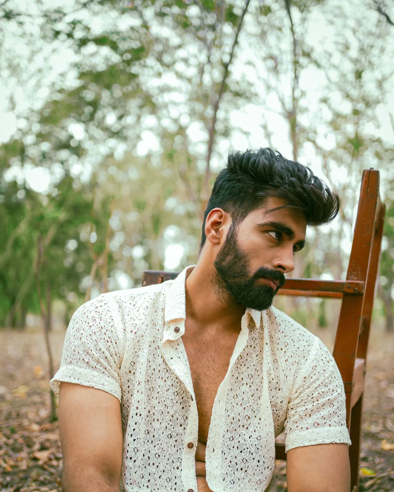 Firangi Yarn Crochet Cotton Off White Ivory Lace Shirt For Men