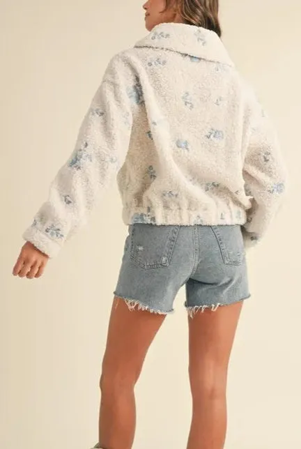 Floral Embroidered Fleece Teddy Jacket