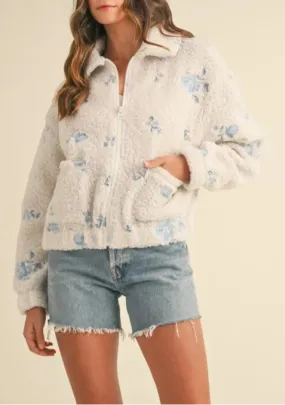 Floral Embroidered Fleece Teddy Jacket