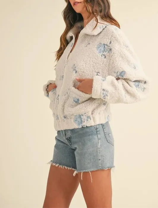 Floral Embroidered Fleece Teddy Jacket
