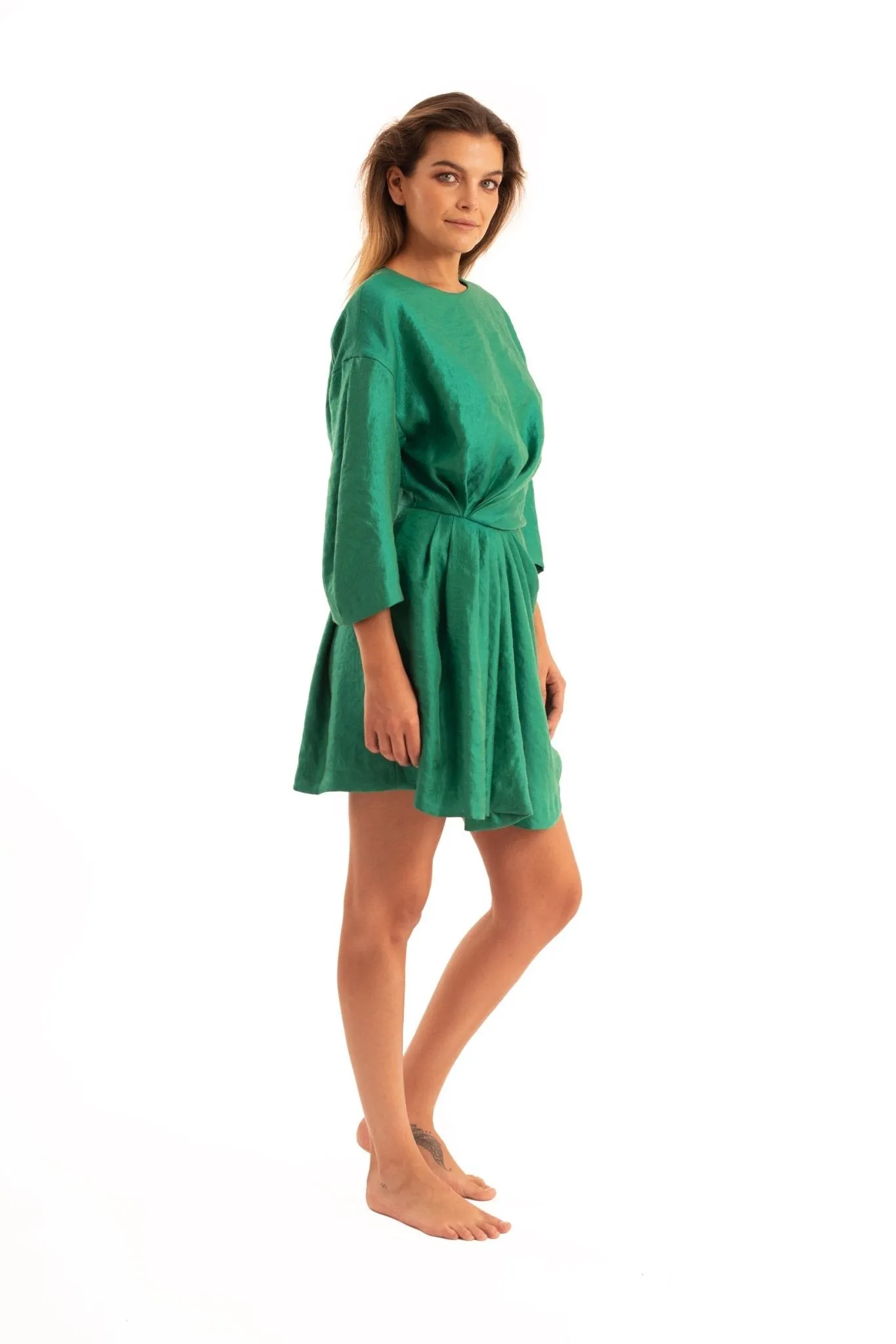 Green Pleated Dress - NOPIN
