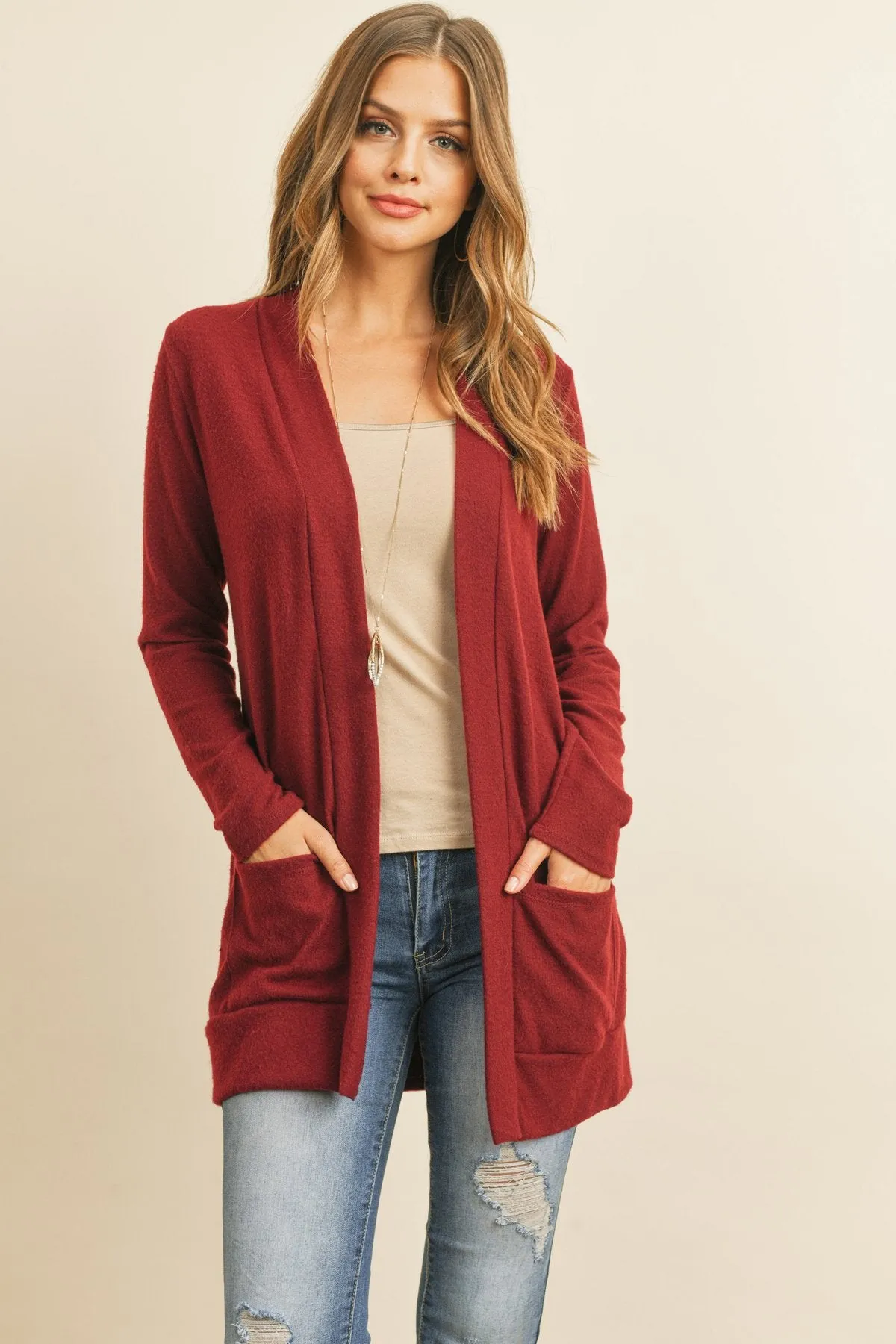 Hacci Brushed Open Front Cardigan