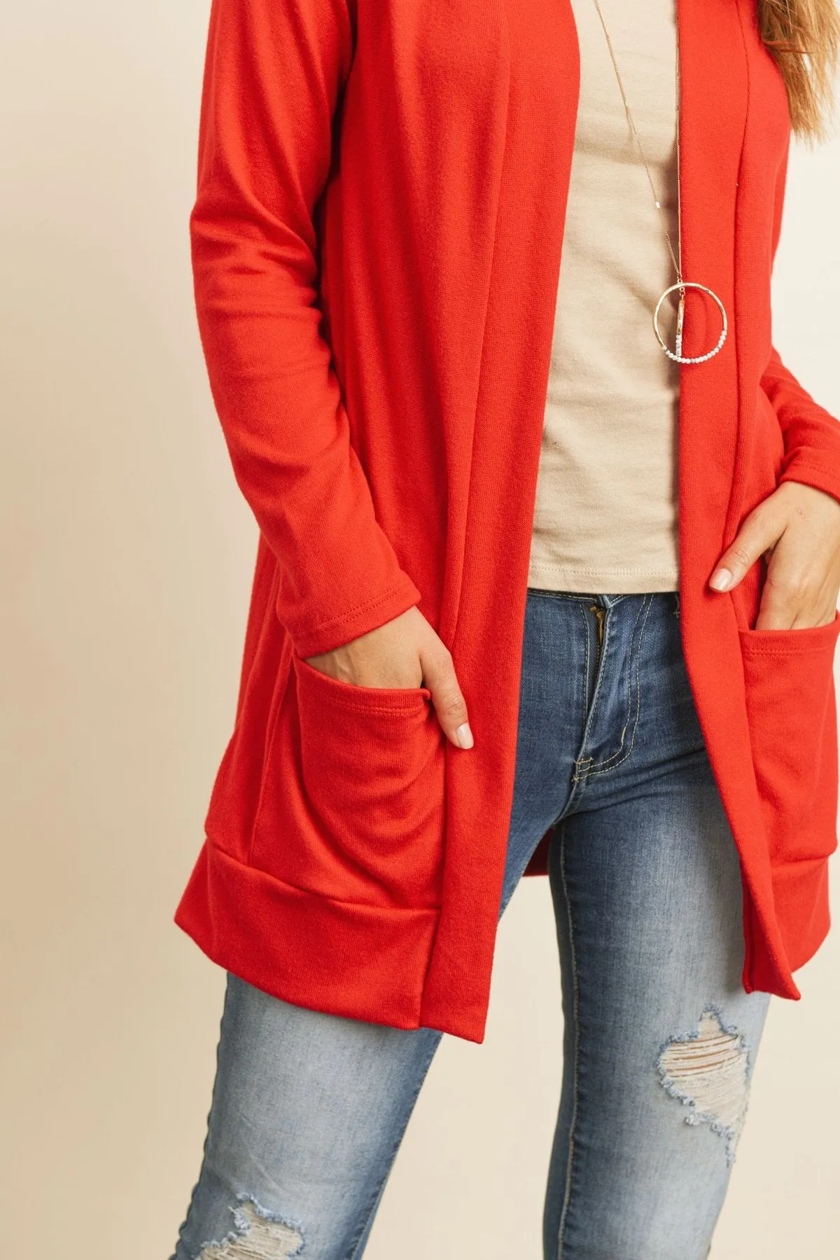 Hacci Brushed Open Front Cardigan