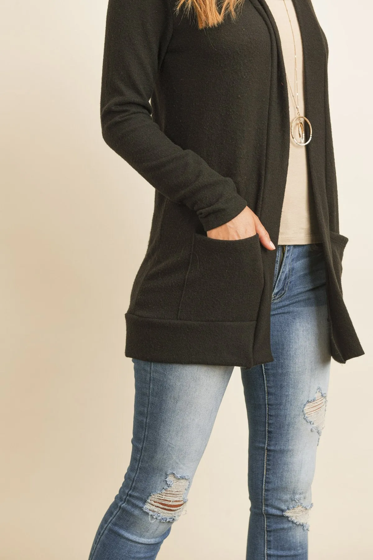 Hacci Brushed Open Front Cardigan