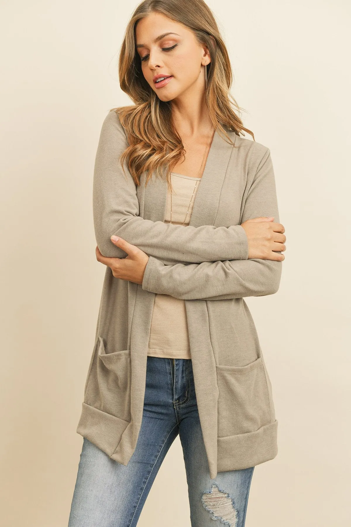 Hacci Brushed Open Front Cardigan