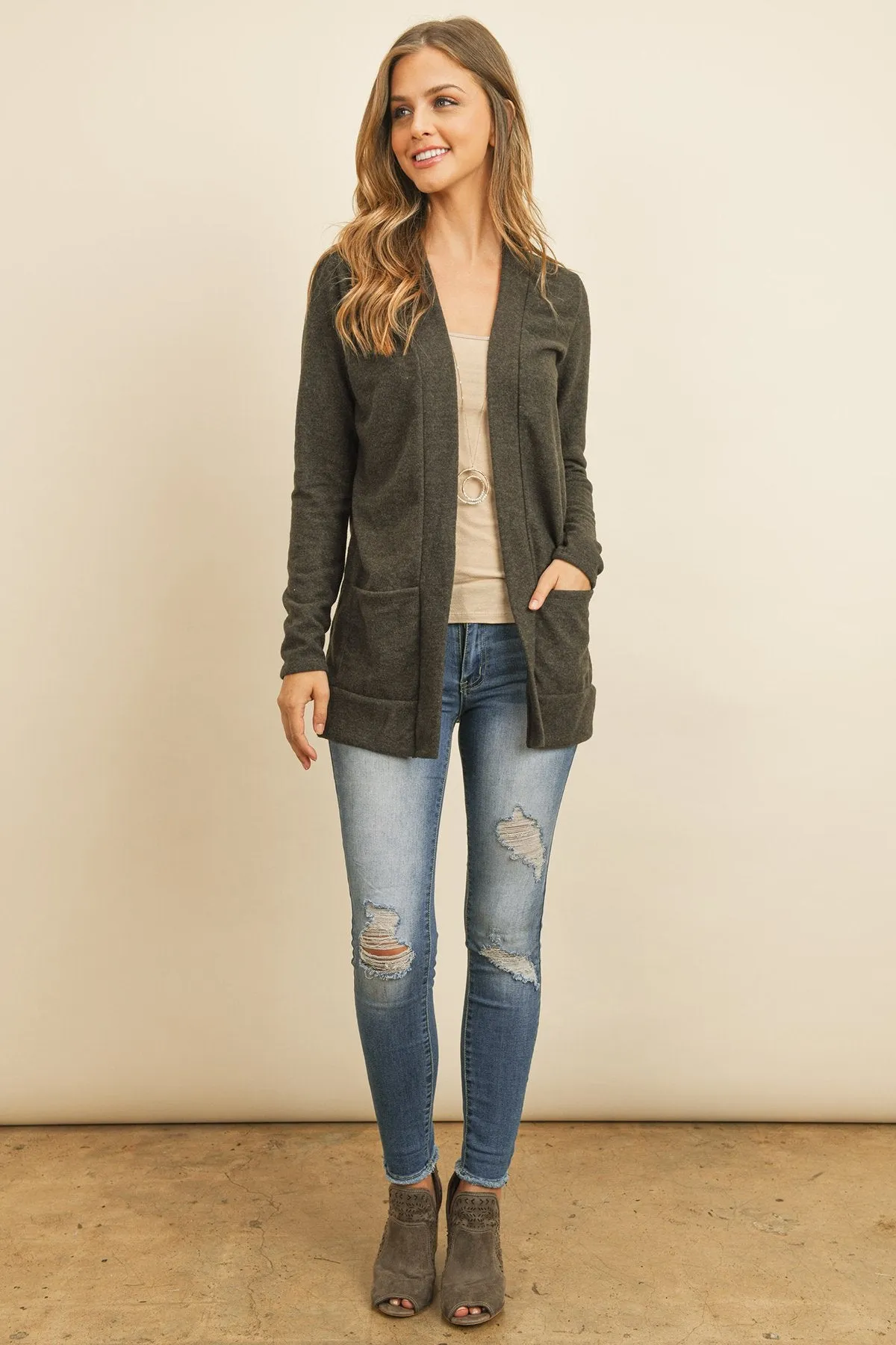 Hacci Brushed Open Front Cardigan