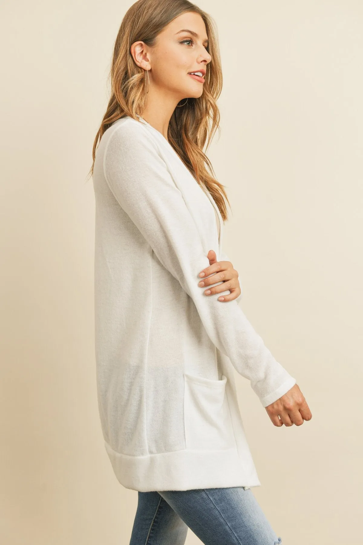 Hacci Brushed Open Front Cardigan