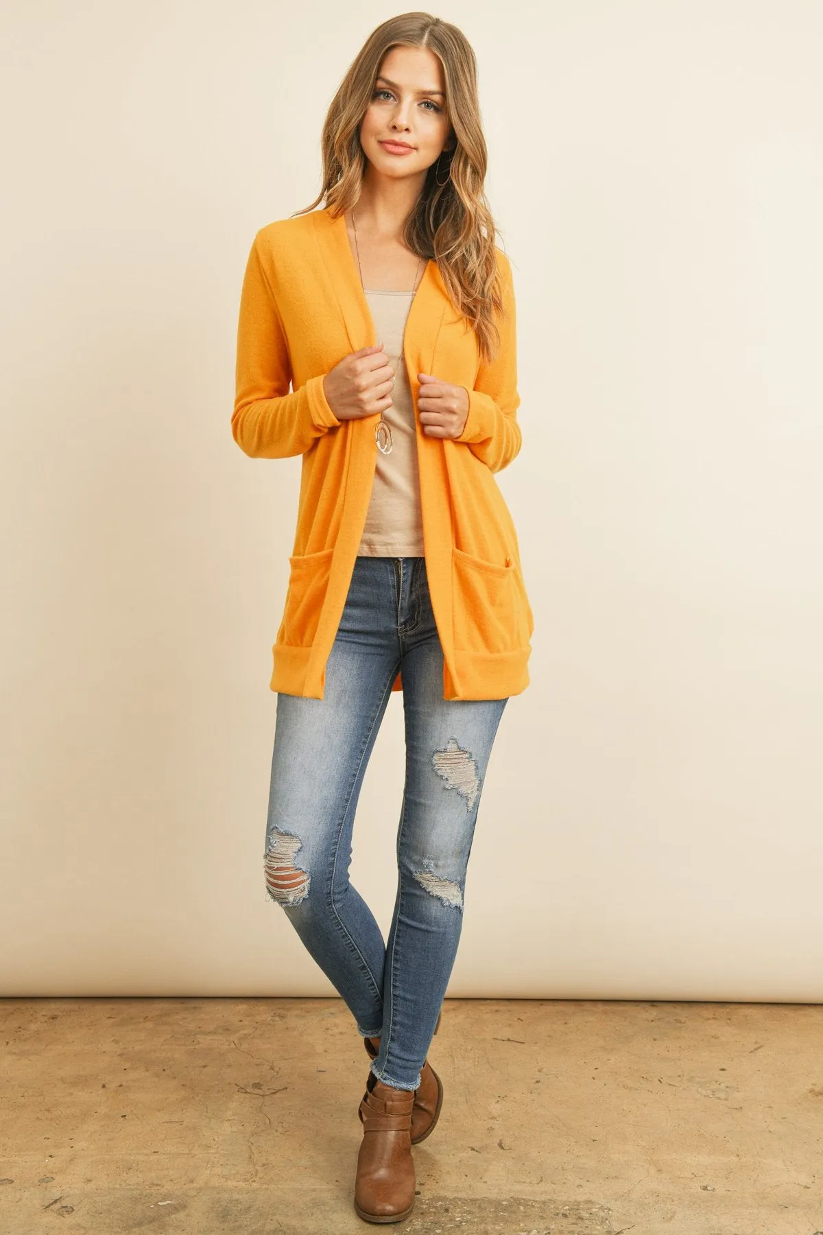 Hacci Brushed Open Front Cardigan