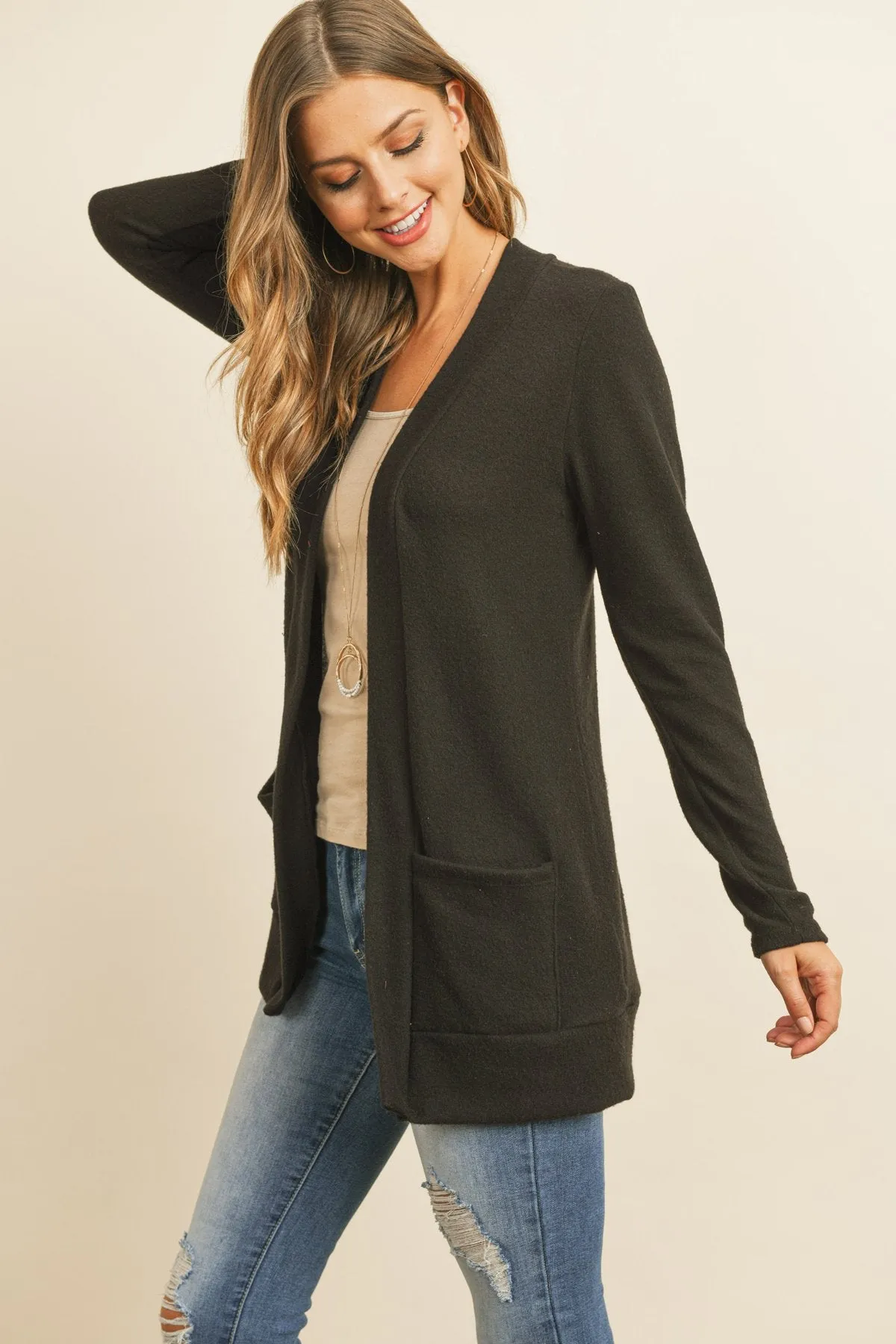 Hacci Brushed Open Front Cardigan