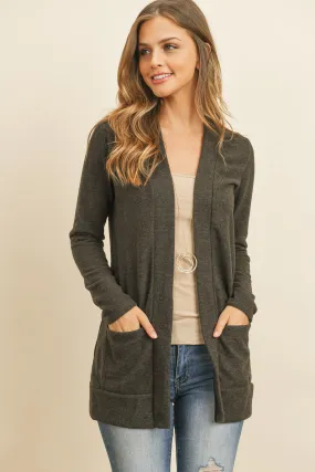 Hacci Brushed Open Front Cardigan