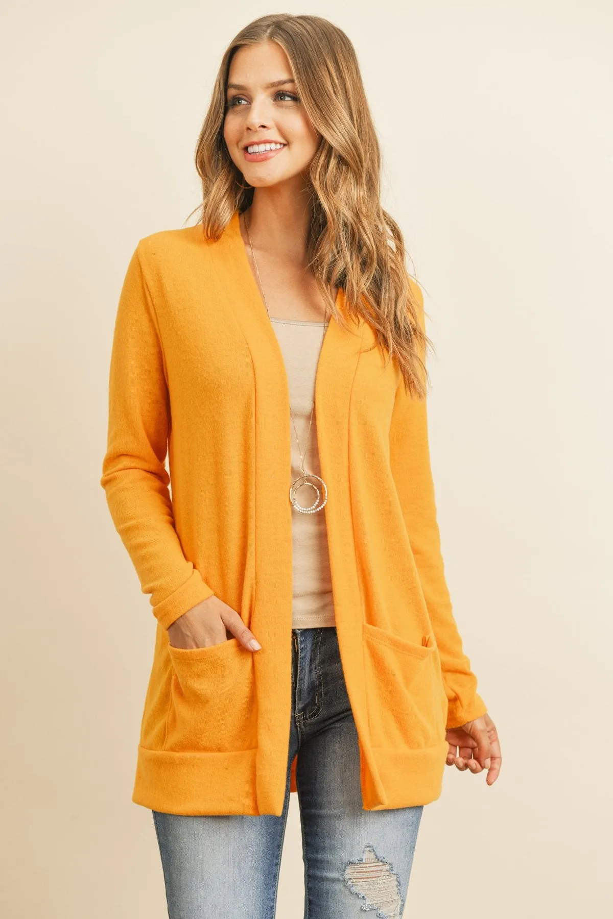 Hacci Brushed Open Front Cardigan