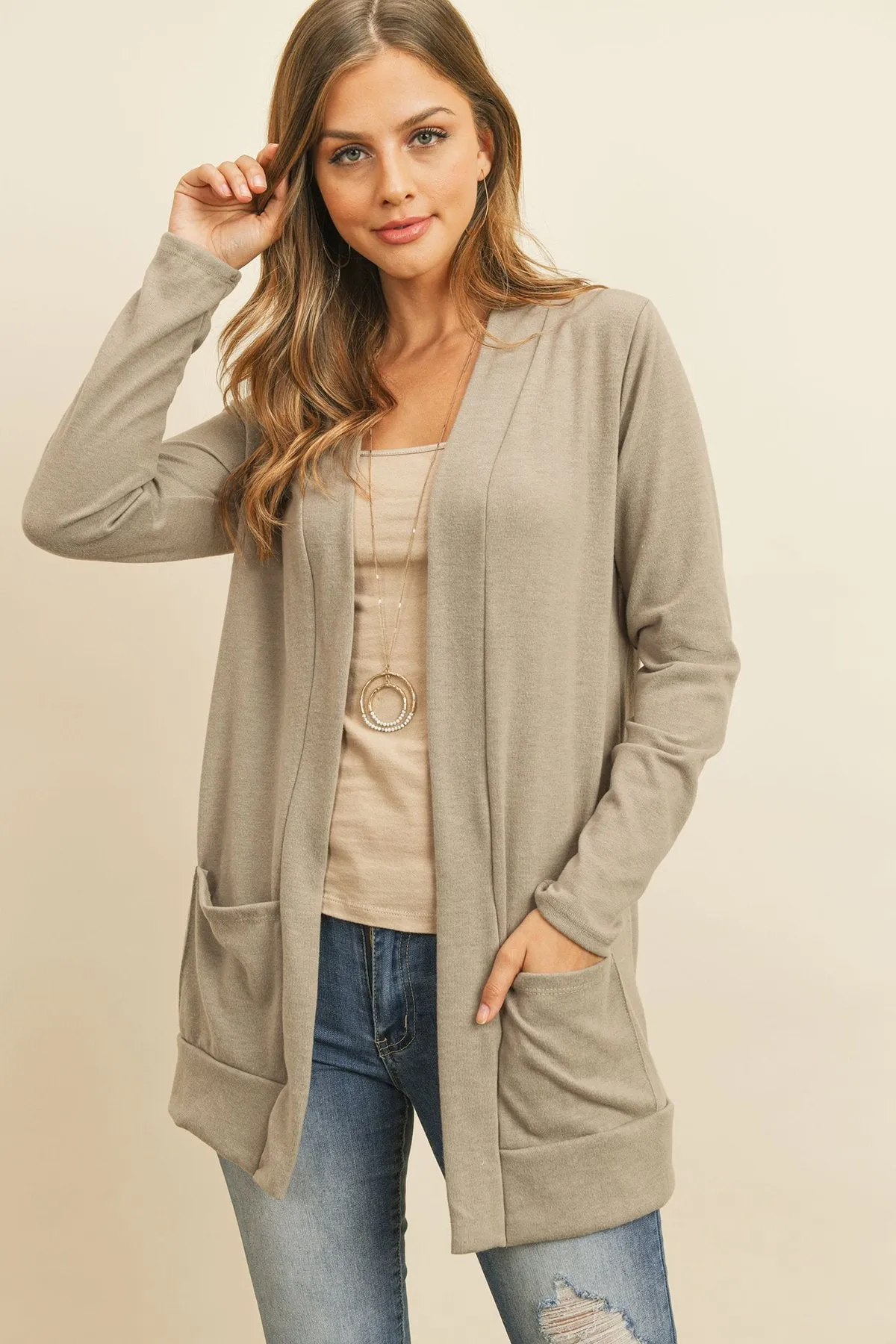 Hacci Brushed Open Front Cardigan
