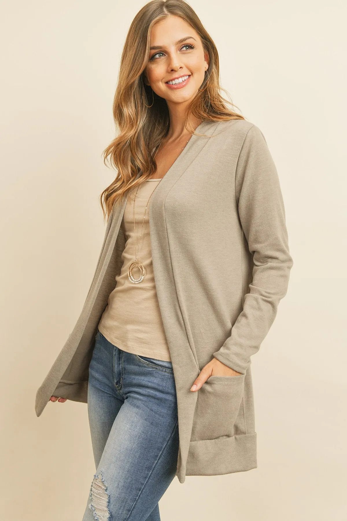 Hacci Brushed Open Front Cardigan